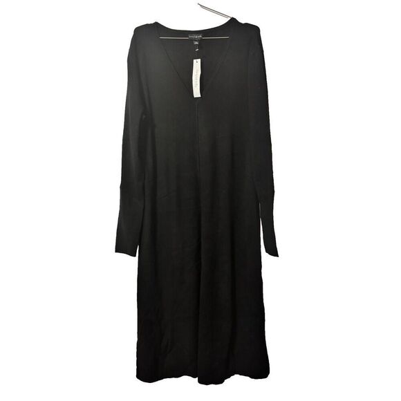 NWT Long Tall Sally Women Premium V Neck Knitted Maxi Dress 18 Black Long Sleeve - Picture 1 of 7